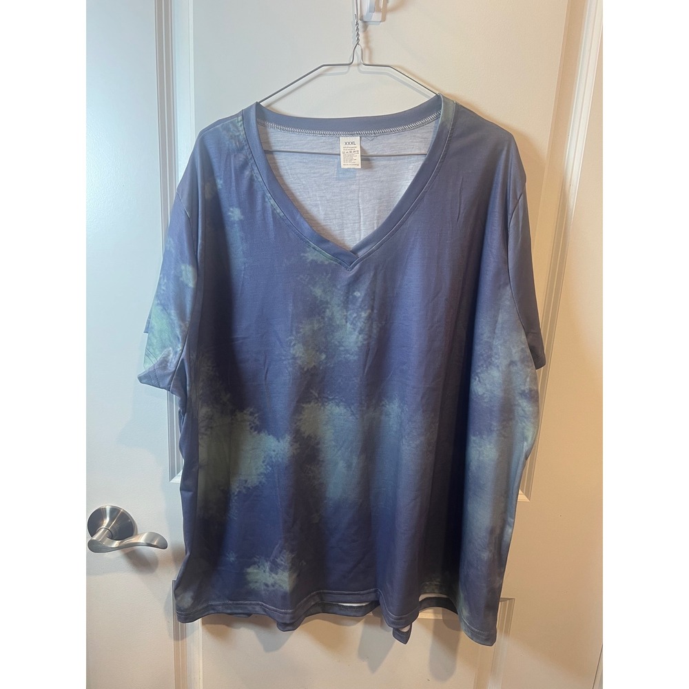 Unbranded Women T-Shirt V-Neck Tie Dye Blue Green XXXL